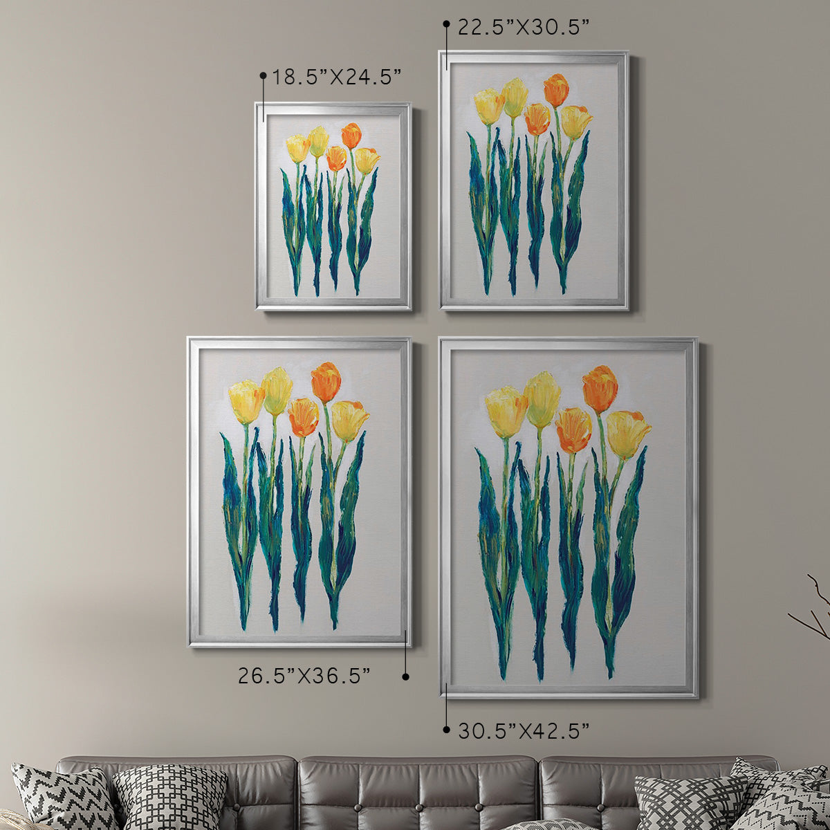 Tulips in a Row II - Modern Framed Canvas Print