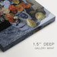Close-up of a gallery-wrapped canvas corner showing a classic arrangement of flowers with textured paint style, highlighting texture and print detail.
