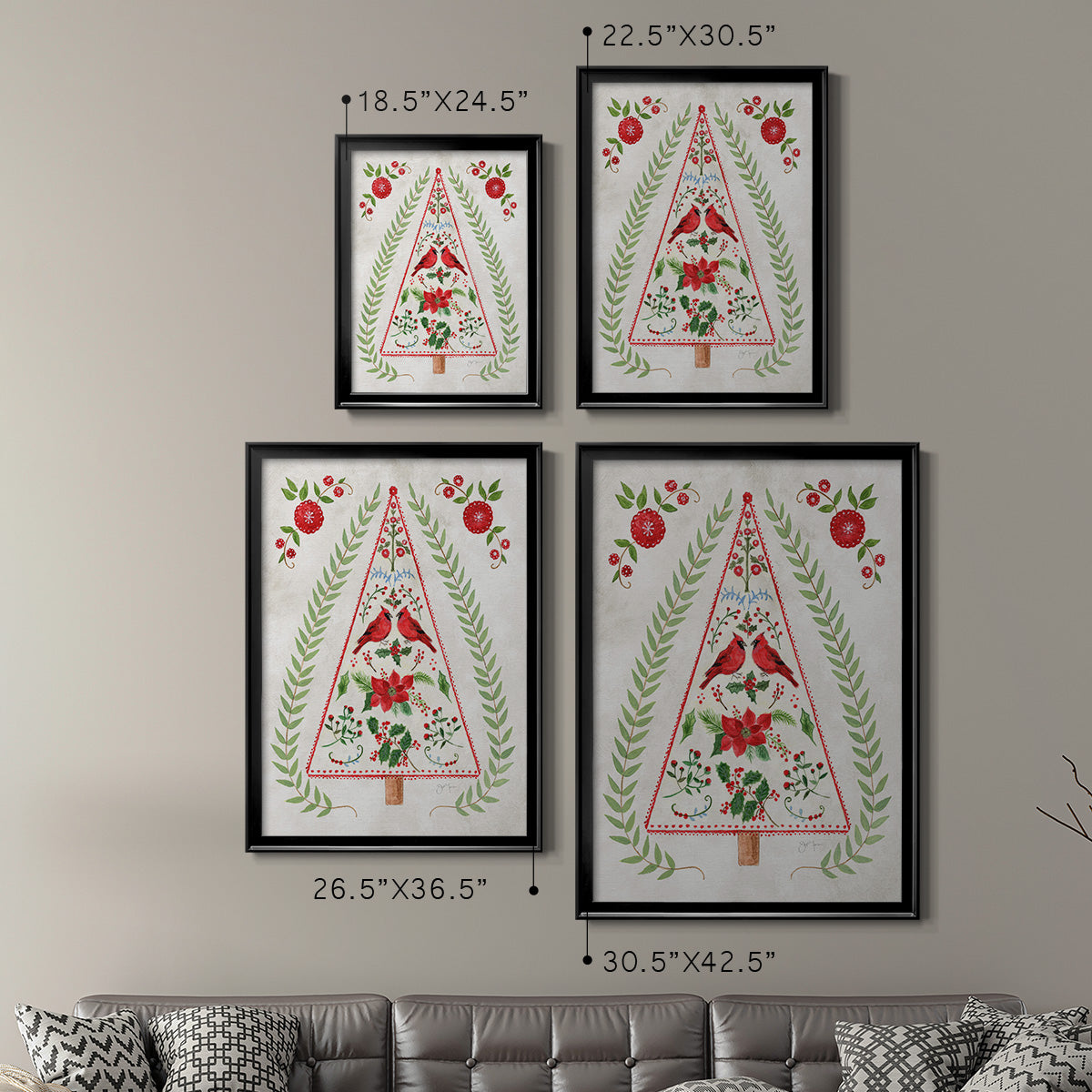 Christmas Folk Tree - Modern Framed Canvas Print