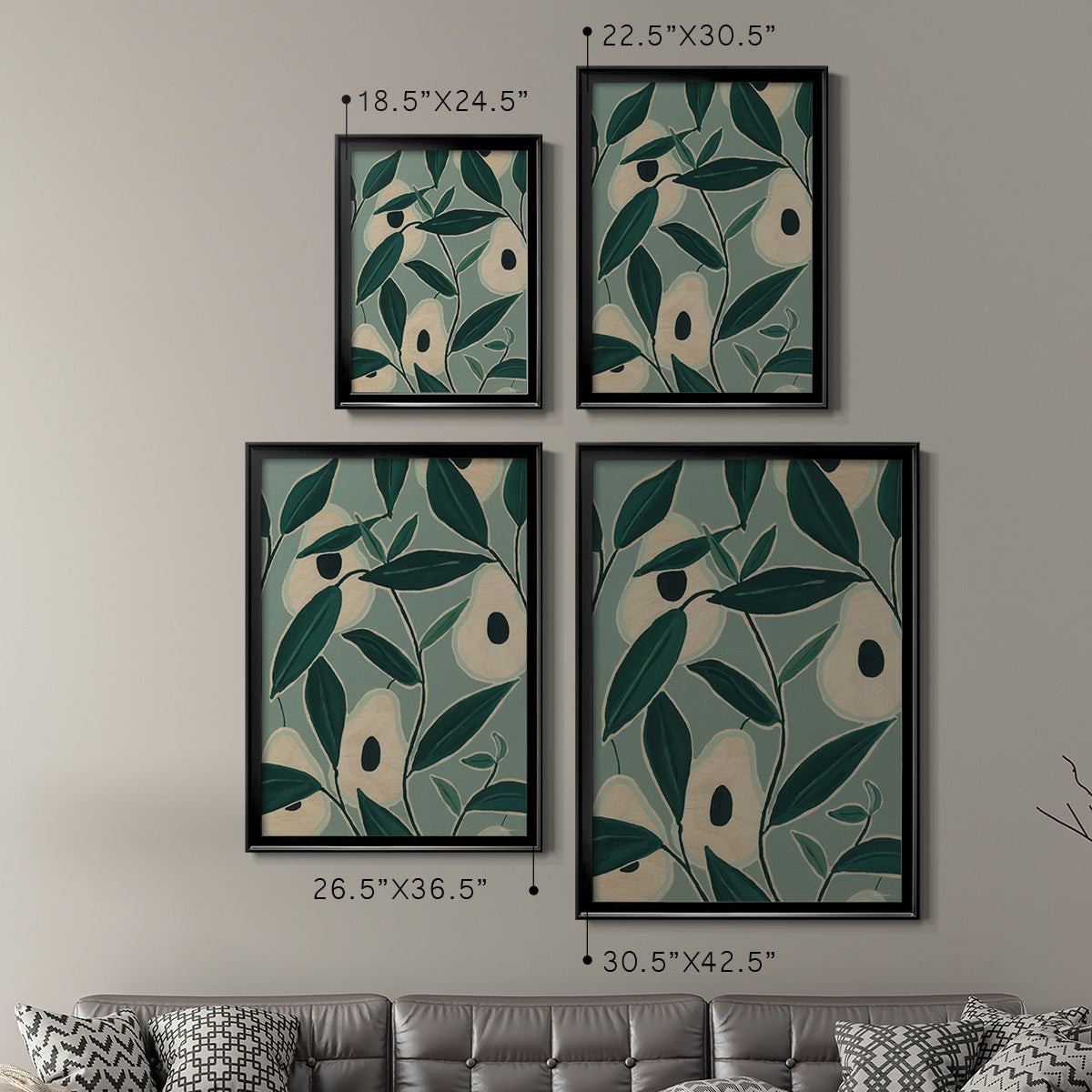 Monochrome Avocados - Modern Framed Canvas Print