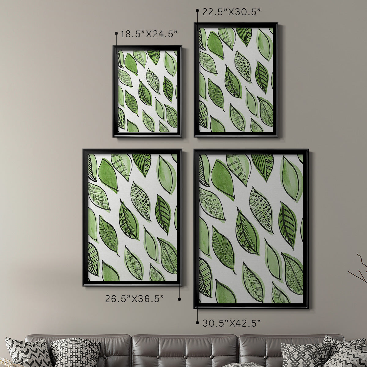 Patterned Leaf Shapes IV - Modern Framed Canvas Print