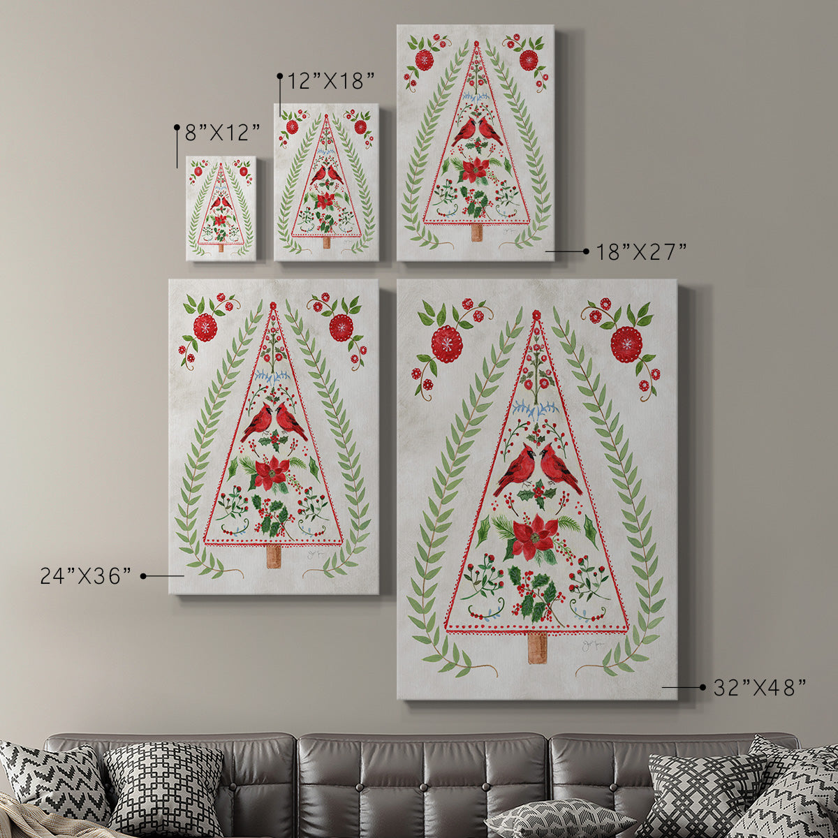 Christmas Folk Tree Premium Gallery Wrapped Canvas - Ready to Hang