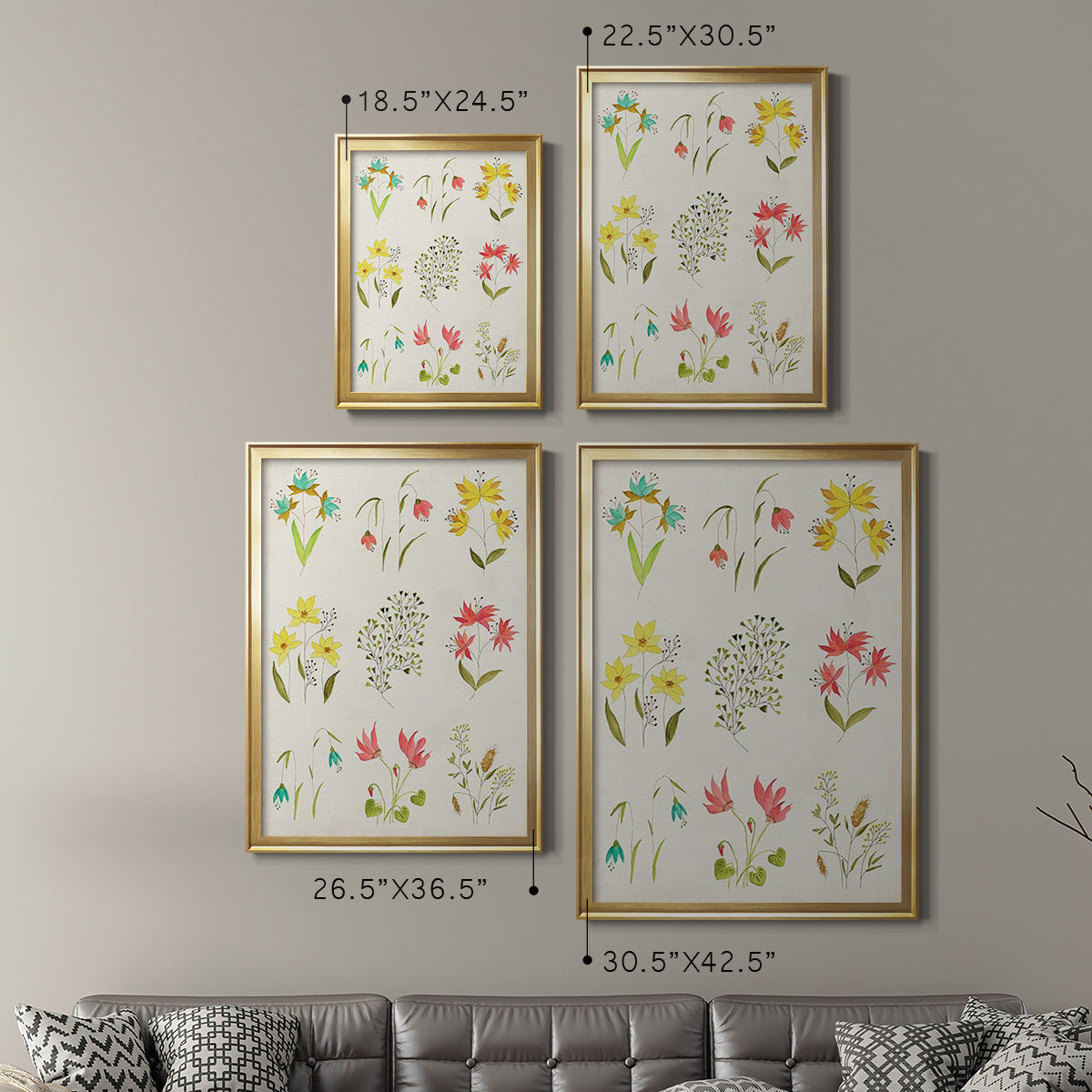 Floral Gatherings Grid - Modern Framed Canvas Print