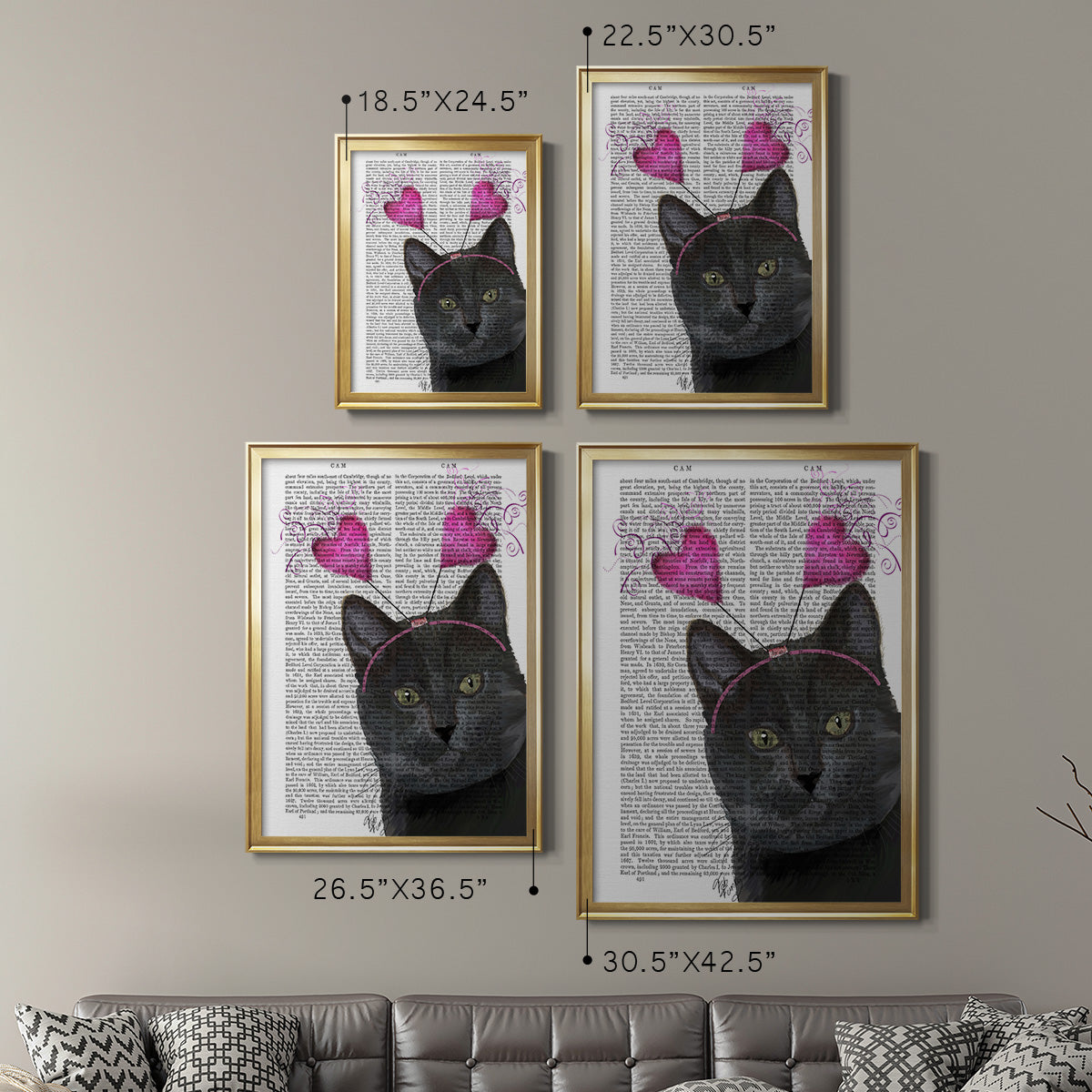 Black Cat Valentines - Modern Framed Canvas Print