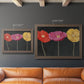 Contemporary poppy flower artwork in an ornate traditional bronze frame shown in multiple size options.