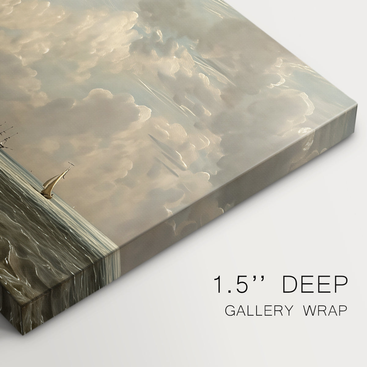Canvas art print of a wooden jetty extending into sea with open horizon, highlighting texture and gallery-wrapped edges