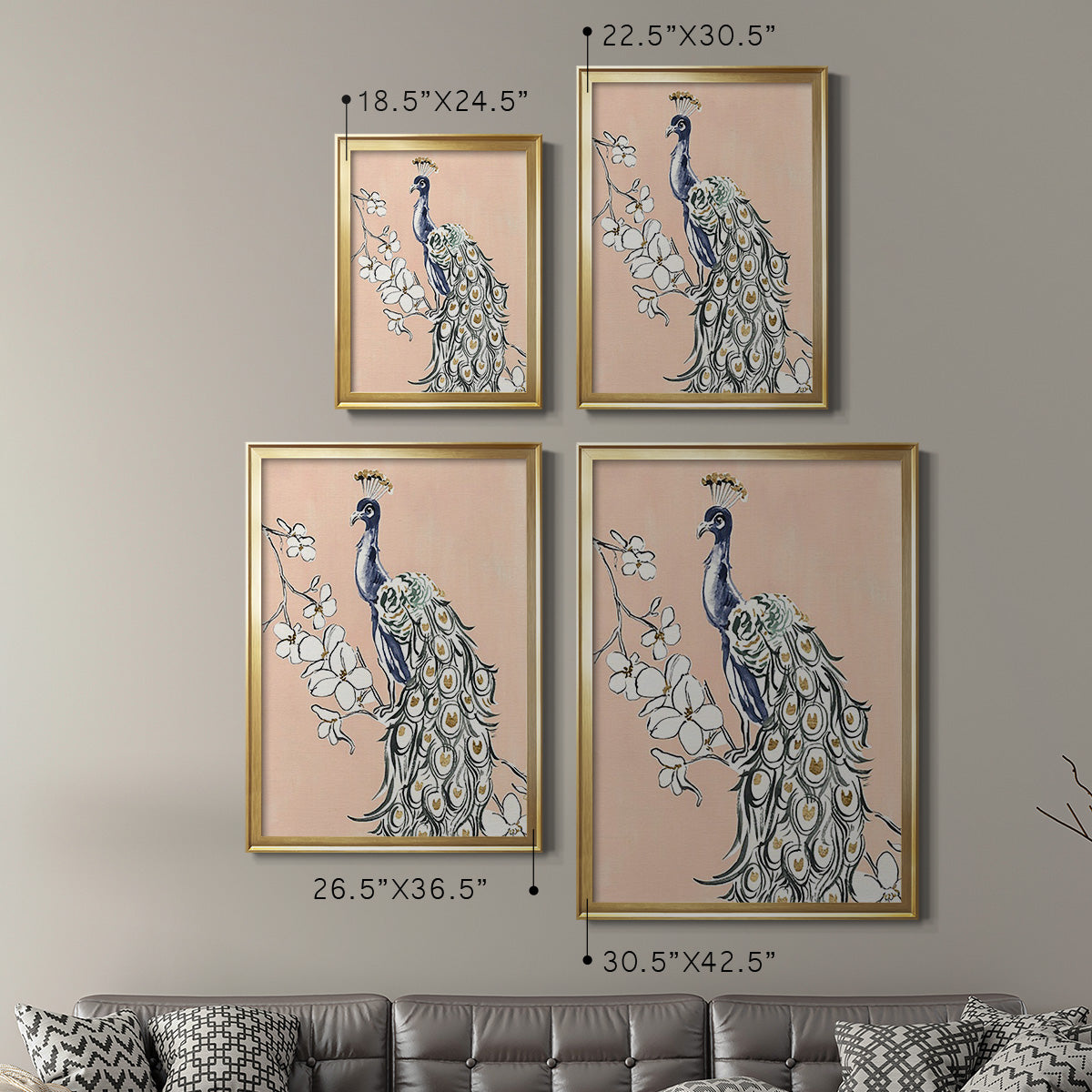 Peacock in Gold IV - Modern Framed Canvas Print