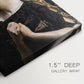 Close-up of a gallery-wrapped canvas corner showing a bold composition with expressive detail, highlighting texture and print detail.
