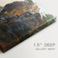 Canvas art print of rock formations within forested landscape, highlighting texture and gallery-wrapped edges