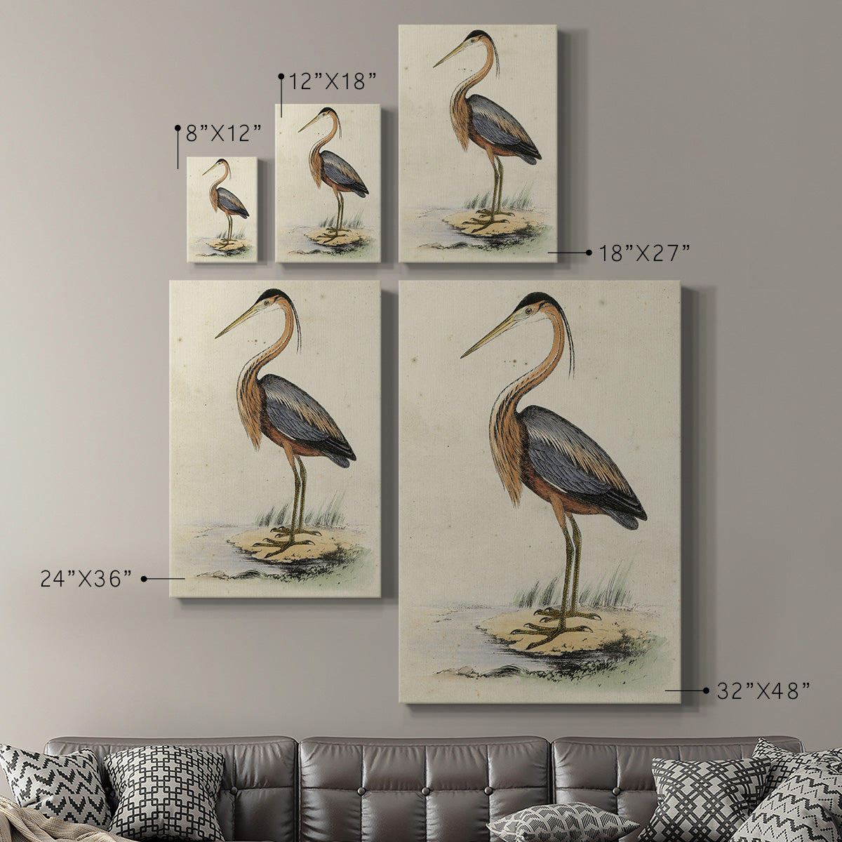 Antique Heron II Premium Gallery Wrapped Canvas - Ready to Hang