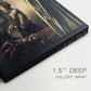 Close-up of a gallery-wrapped canvas corner showing a refined setting with subtle contrast and depth, highlighting texture and print detail.