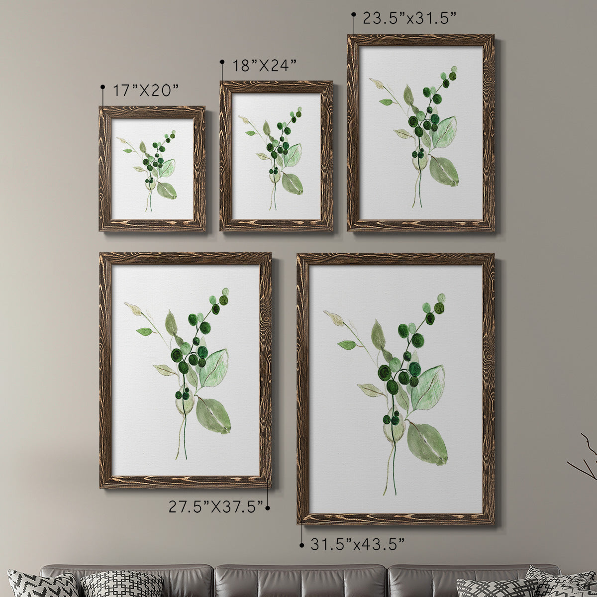 Sprigs in Green I   - Premium Framed Canvas 2 Piece Set - Ready to Hang