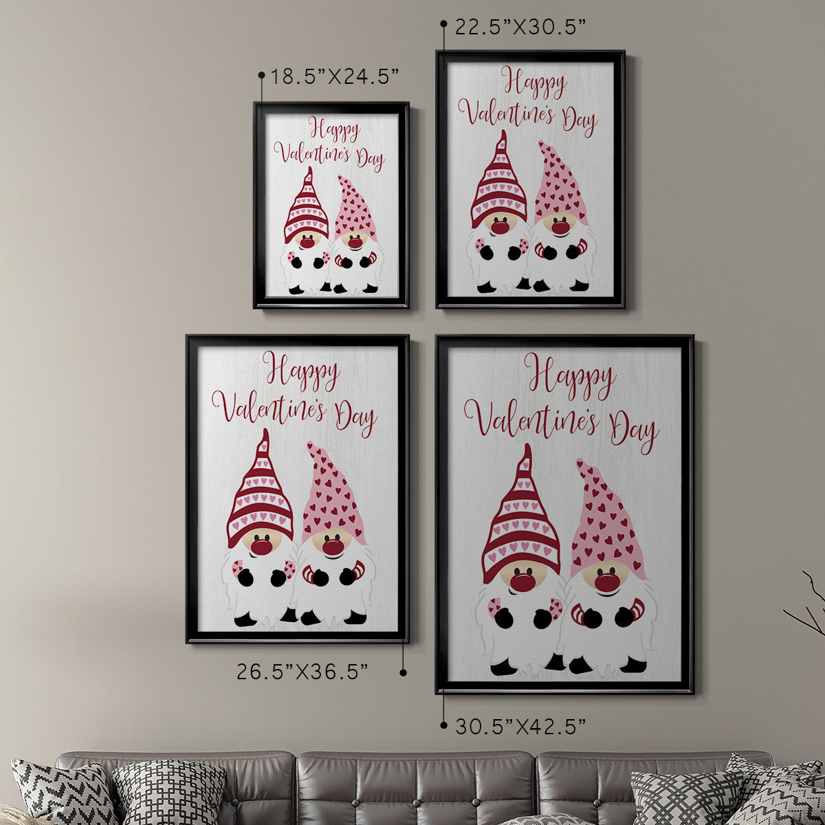 Valentines Gnomes - Modern Framed Canvas Print