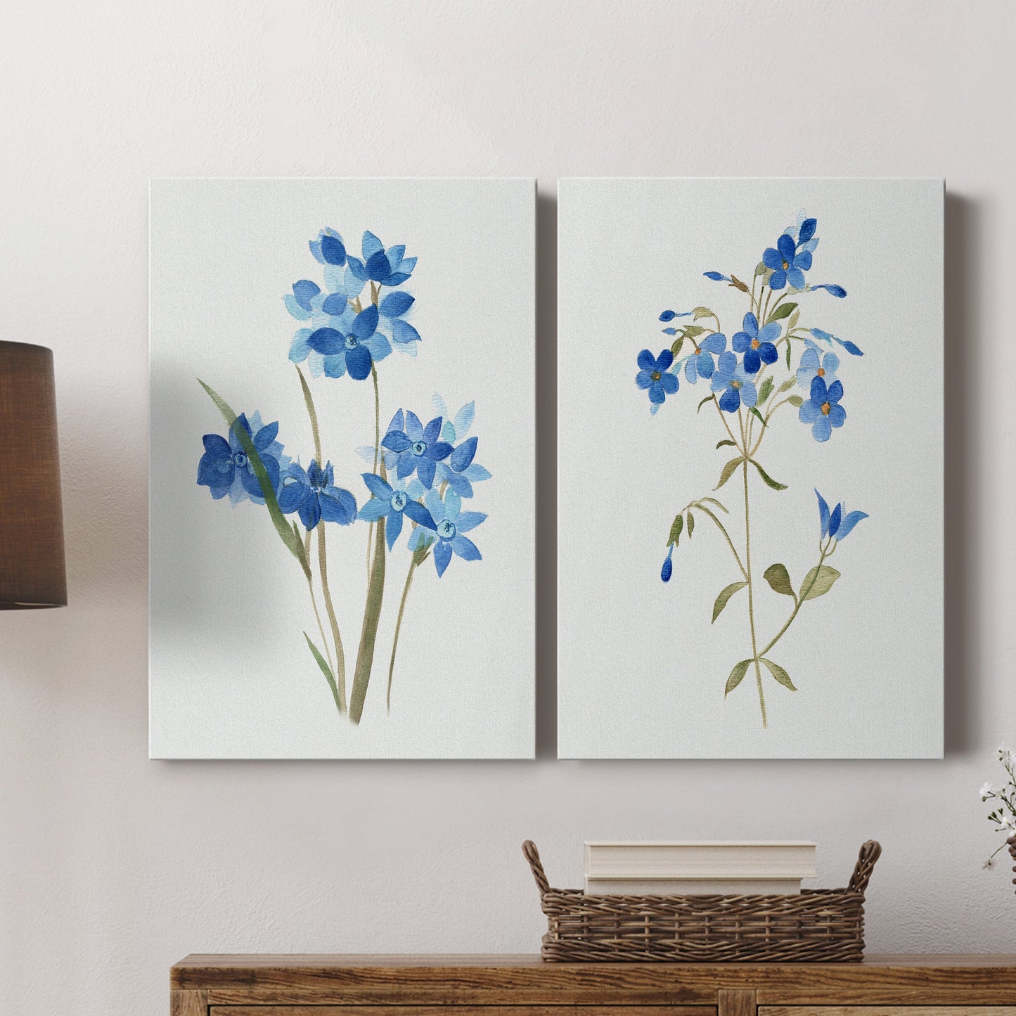 Blue Blossom Botanical I Premium Gallery Wrapped Canvas - Ready to Hang - Set of 2 - 8 x 12 Each