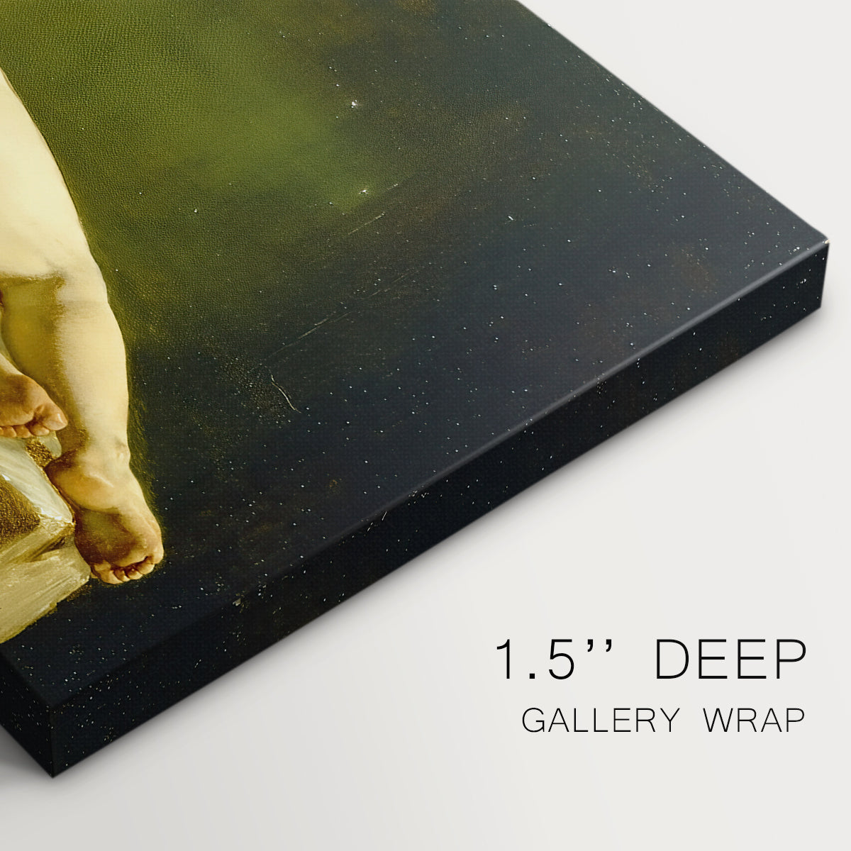 Canvas art print of a nude figure lying on couch in relaxed pose within interior setting, highlighting texture and gallery-wrapped edges