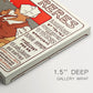 Canvas art print of a vintage Art Nouveau advertisement poster with illustrated figures and decorative typography, highlighting texture and gallery-wrapped edges