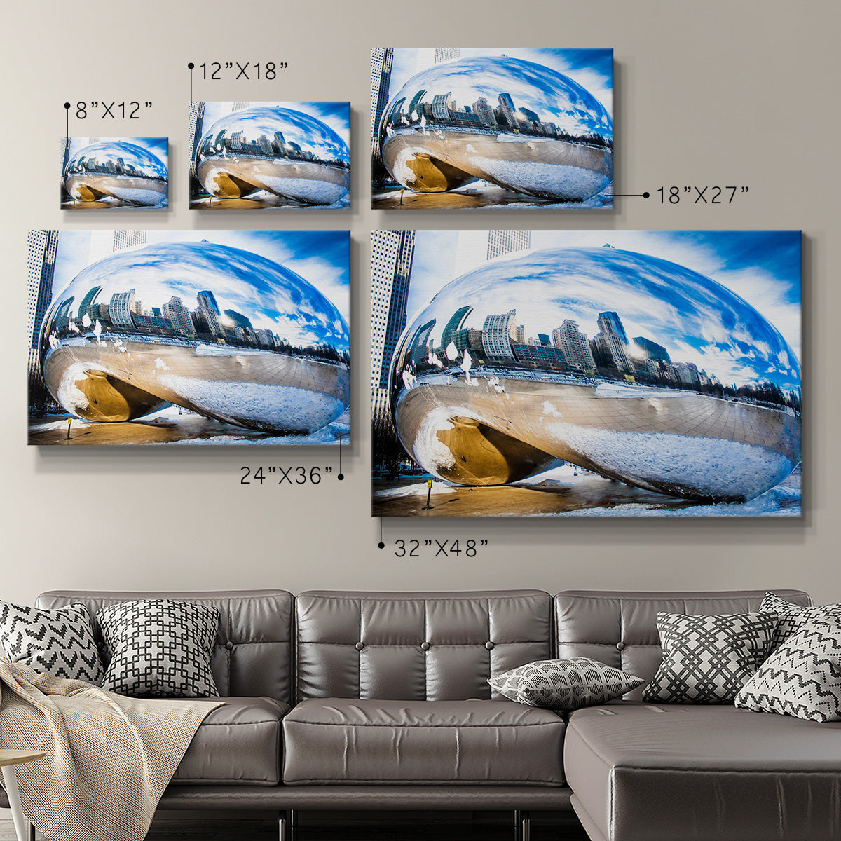 Chicago City Reflection in Cloud Gate - Canvas Art Print