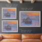 Impressionist haystack scene at sunset by Claude Monet in an ornate weathered white frame shown in multiple size options.