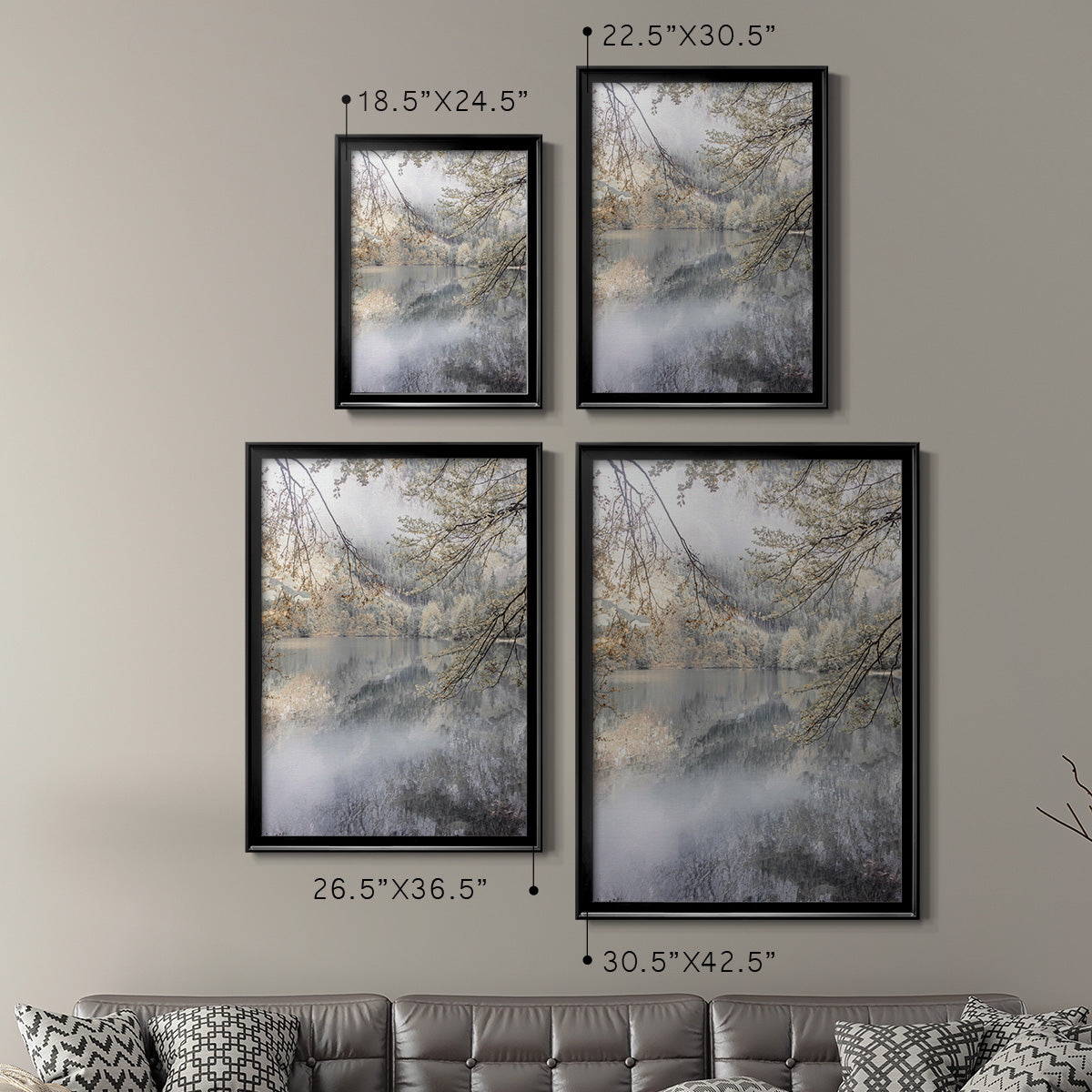 Misty Lake - Modern Framed Canvas Print