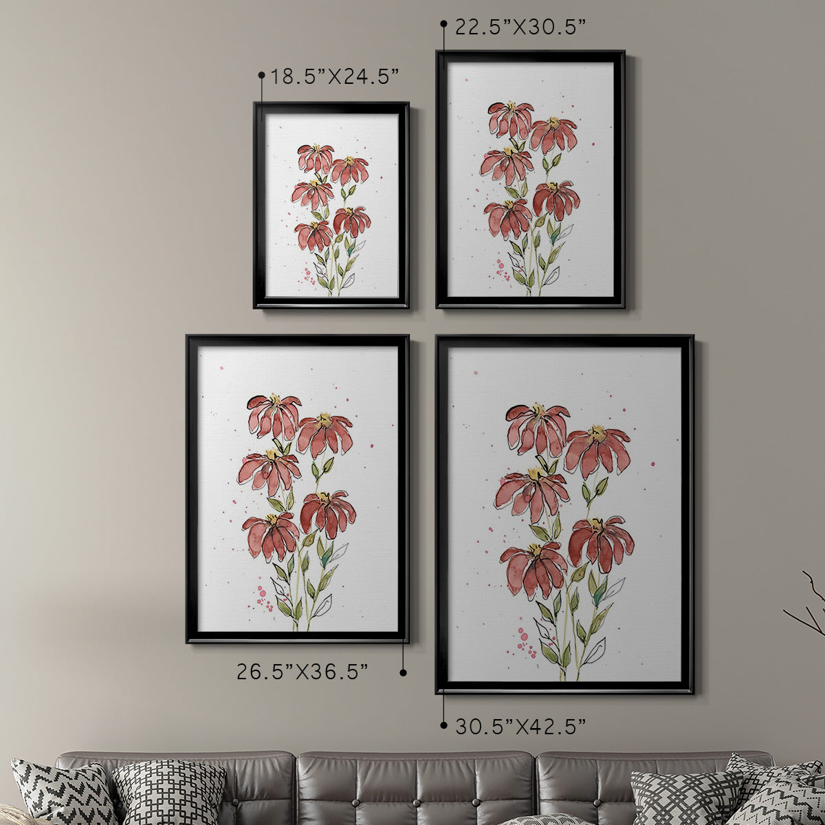 Watercolor Blooms II - Modern Framed Canvas Print