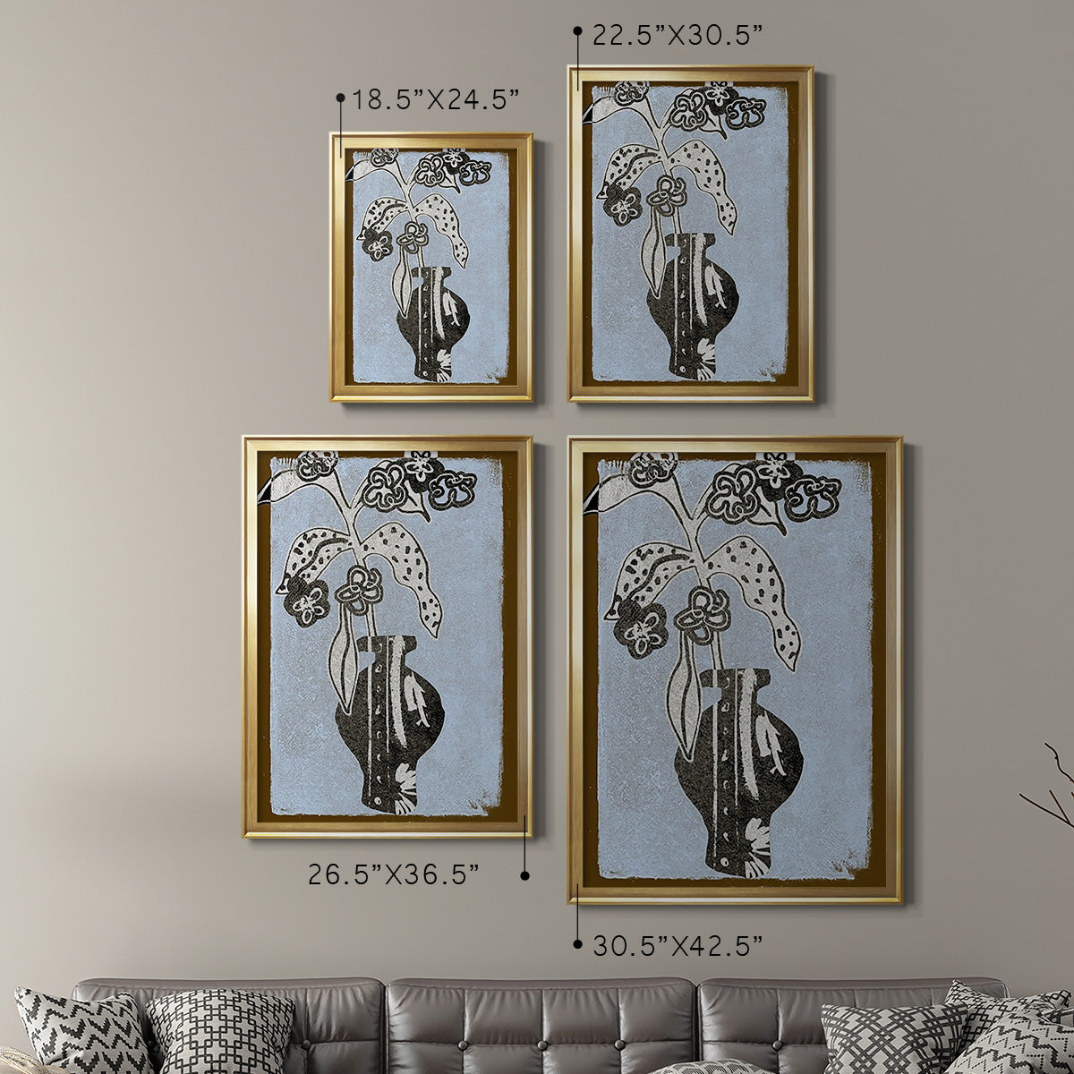 Graphic Flowers in Vase II - Modern Framed Canvas Print