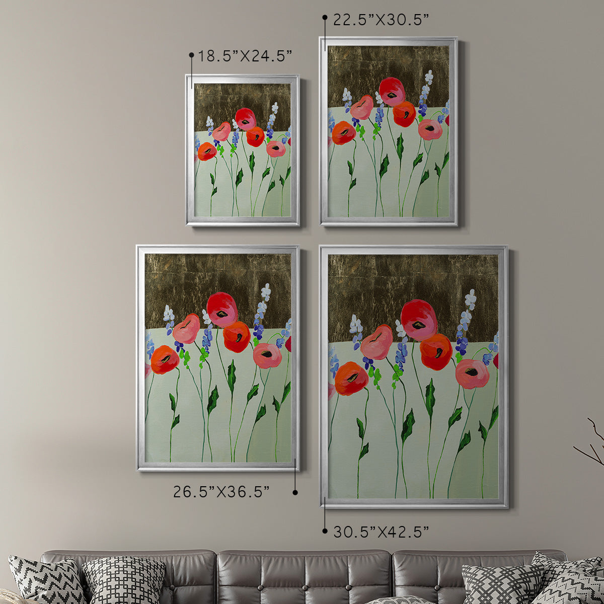 Poppy Party - Modern Framed Canvas Print