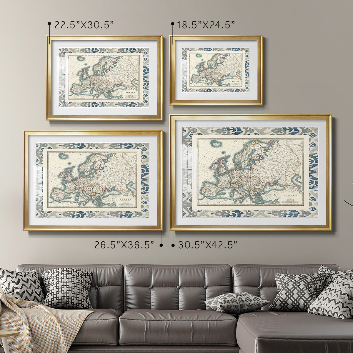 Bordered Map of Europe - Modern Framed Art Print