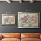 Modern peony floral drawing in an ornate mottled silver frame shown in multiple size options.