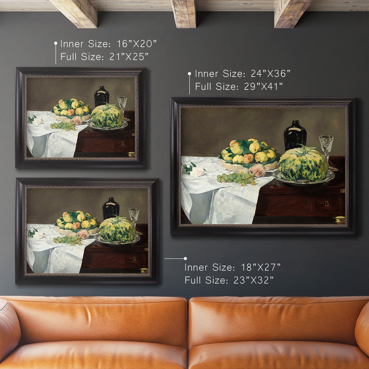 Still Life with Melon and Peaches - Ornate Framed Canvas Print