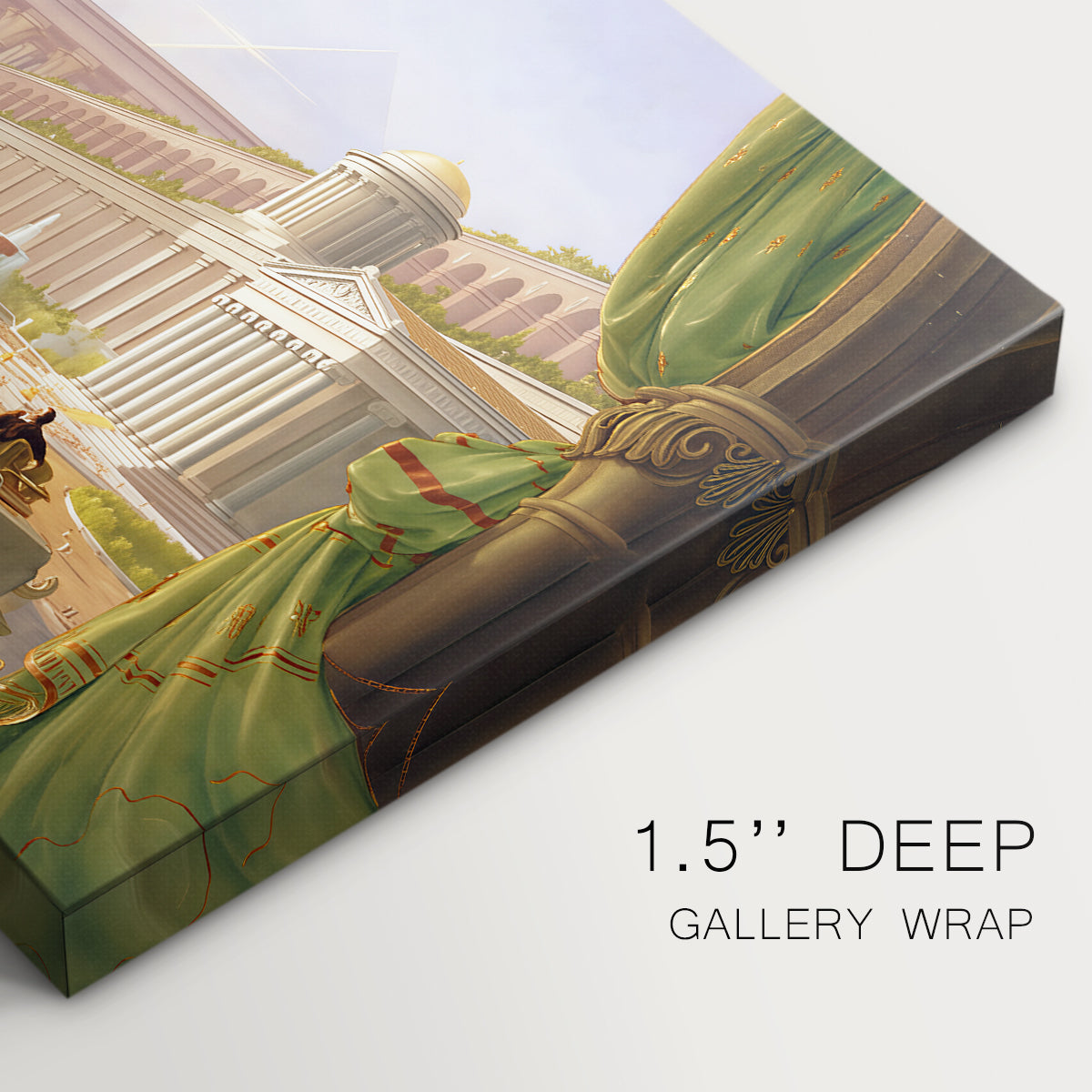 Canvas art print of a grand architectural fantasy with multiple historical structures in unified composition, highlighting texture and gallery-wrapped edges