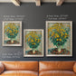 Impressionist floral painting of artichoke flowers by Claude Monet in an ornate champagne frame shown in multiple vertical size options.