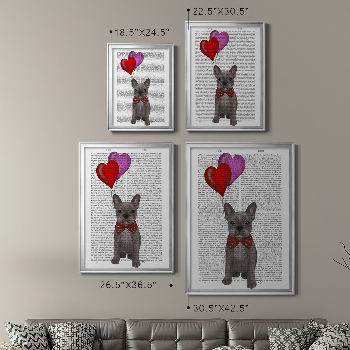 French Bulldog and Balloons - Modern Framed Canvas Print