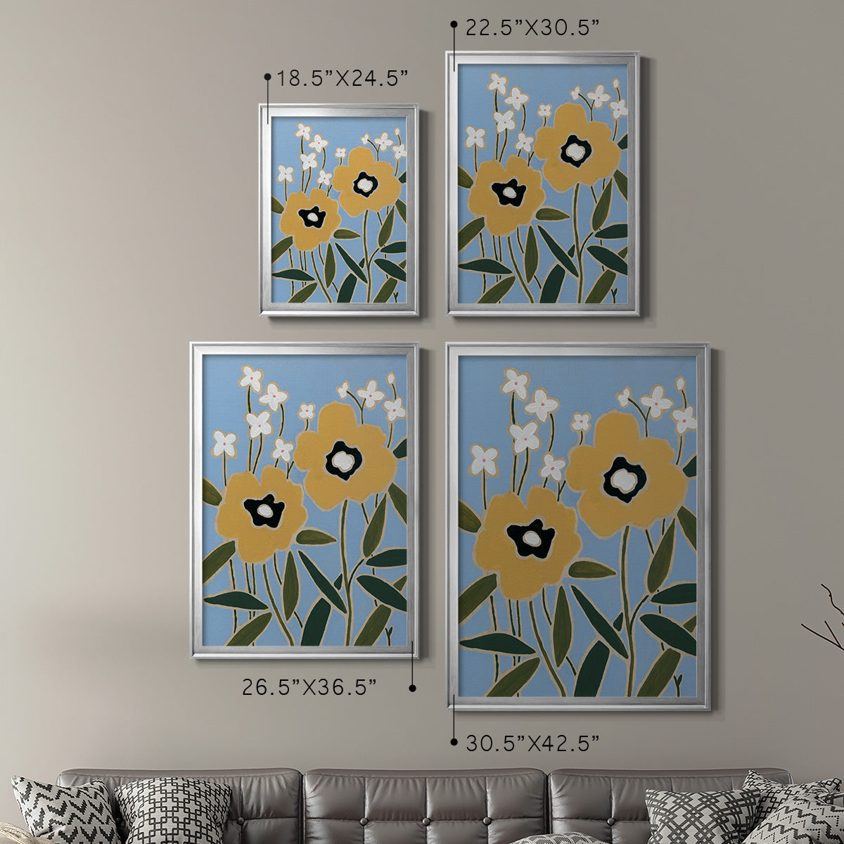 Woodblock Floral II - Modern Framed Canvas Print