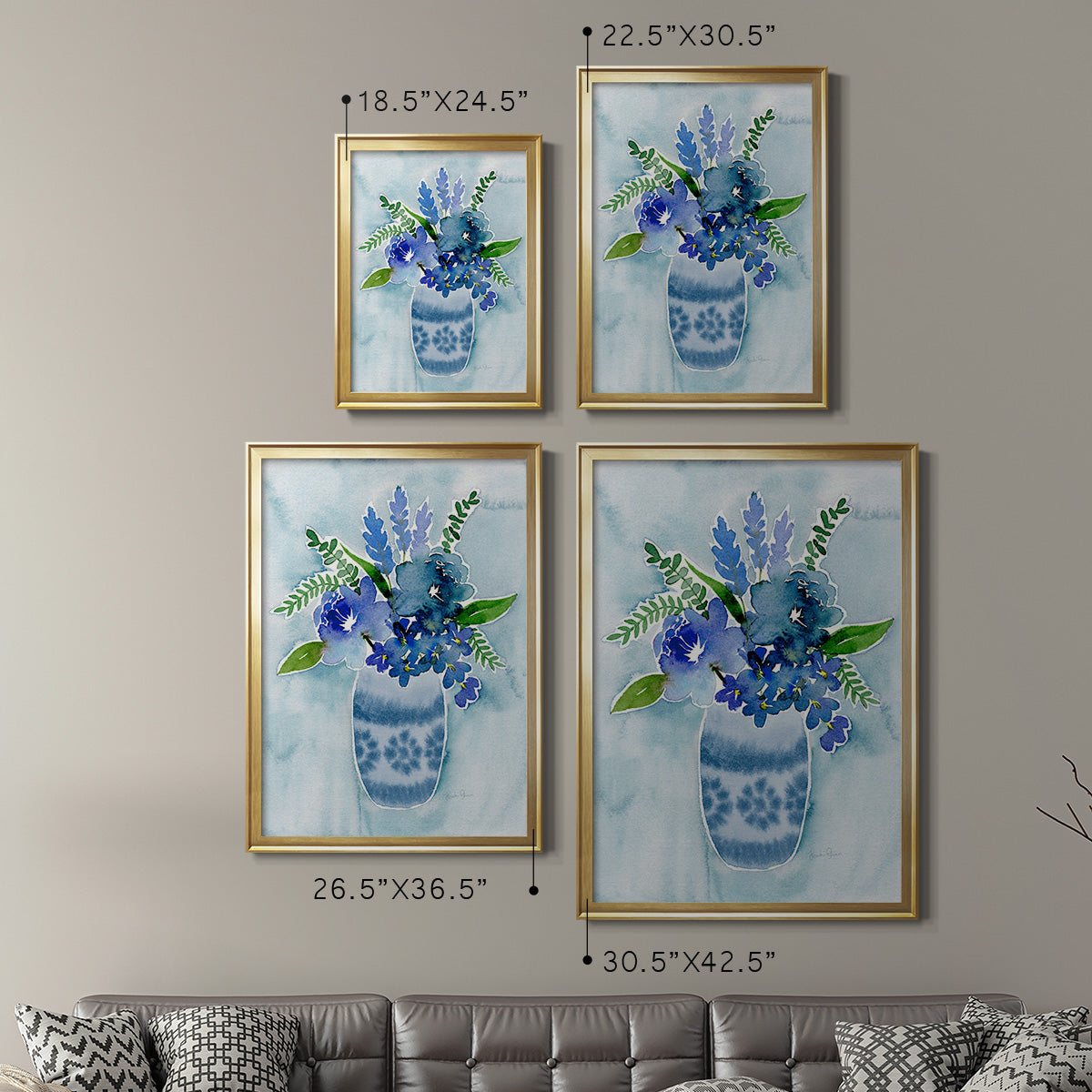 Blue Bouquet II - Modern Framed Canvas Print