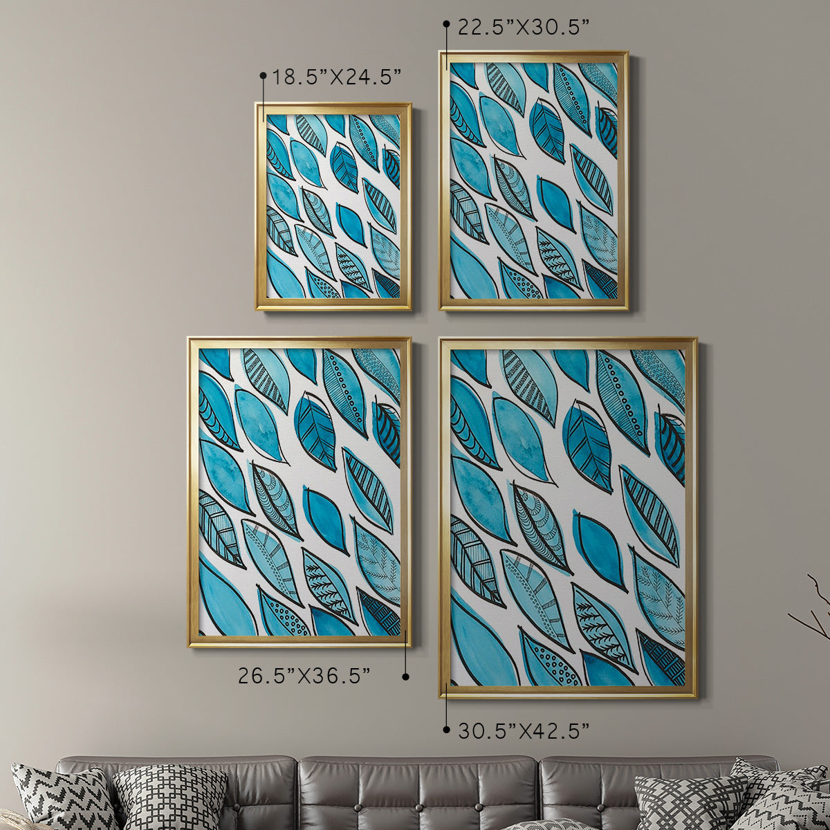 Patterned Leaf Shapes I - Modern Framed Canvas Print