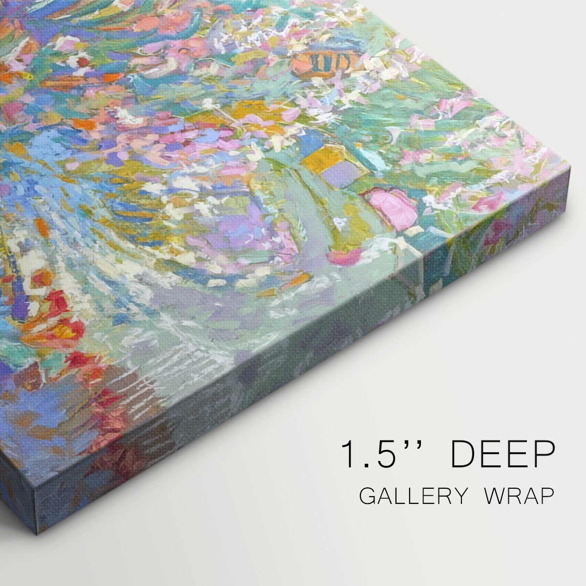 Vibrant display of colors depicting a lush garden blooming with flowers in an abstract style reflecting serenity and joy