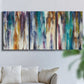 Three-panel canvas wall art featuring abstract shifting color forms, displayed in a living room above a sofa.