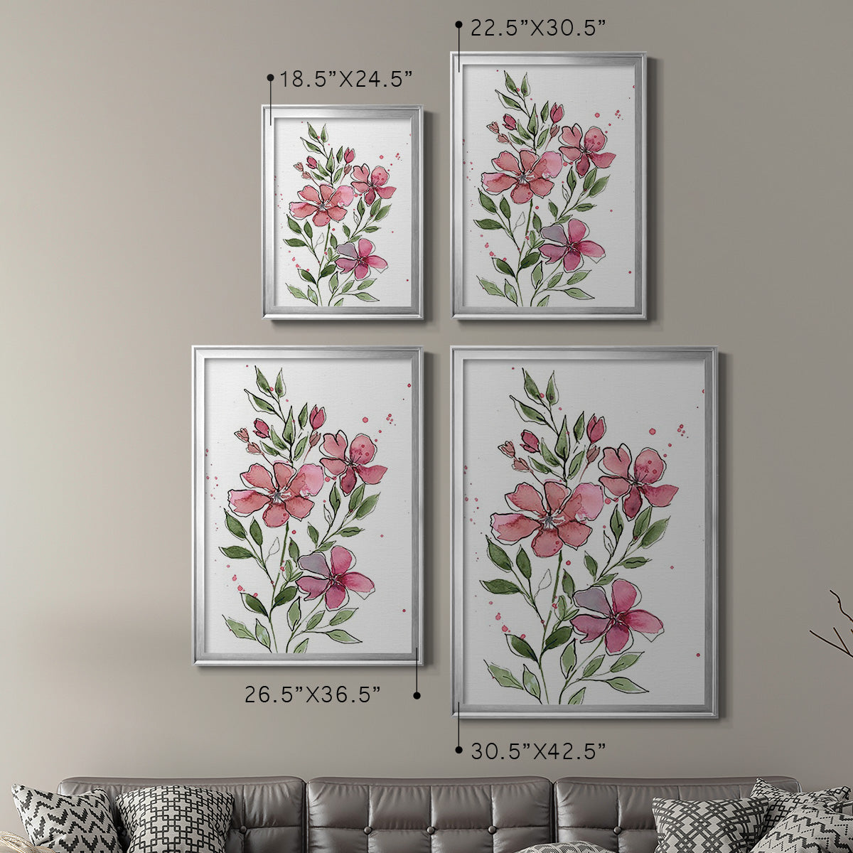 Watercolor Floral Stems I - Modern Framed Canvas Print