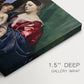 Canvas art print of a Madonna and child seated with two saints standing in dark interior setting, highlighting texture and gallery-wrapped edges