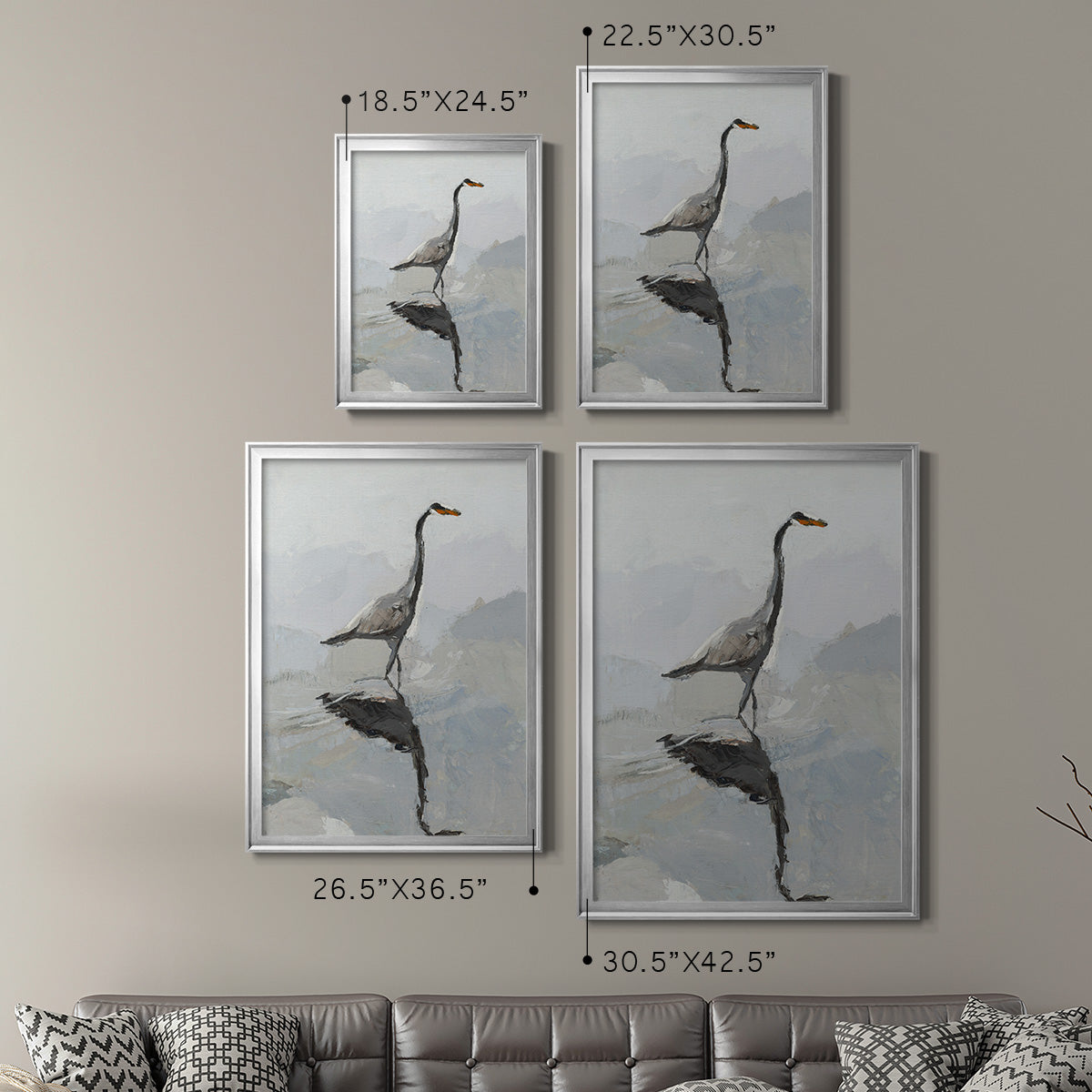 Heron - Modern Framed Canvas Print