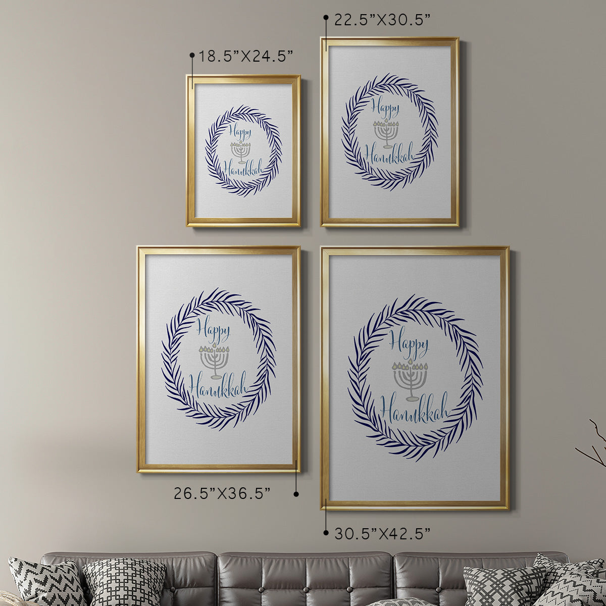 Hanukkah Wreath - Modern Framed Canvas Print