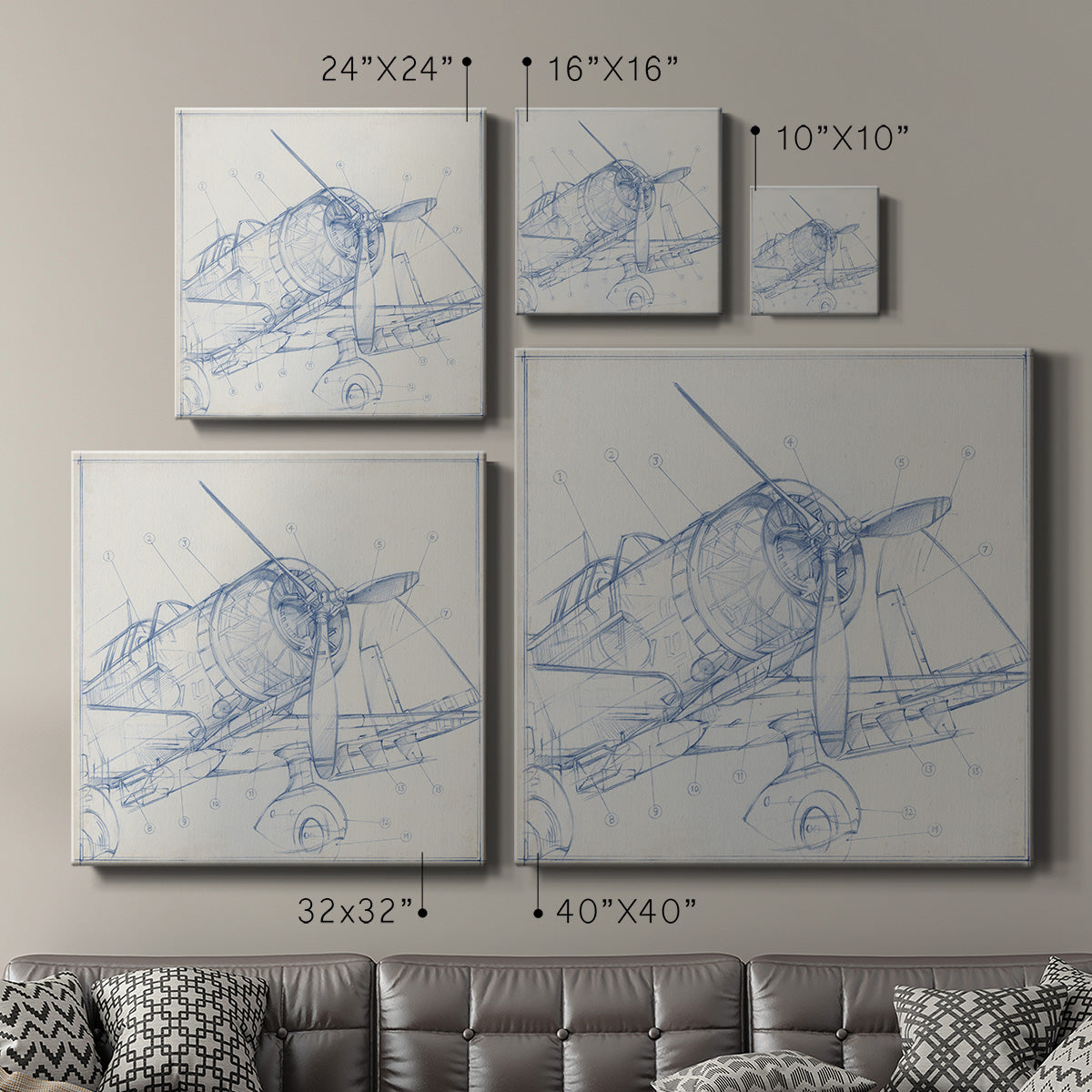 Airplane Mechanical Sketch I - Canvas Art Print