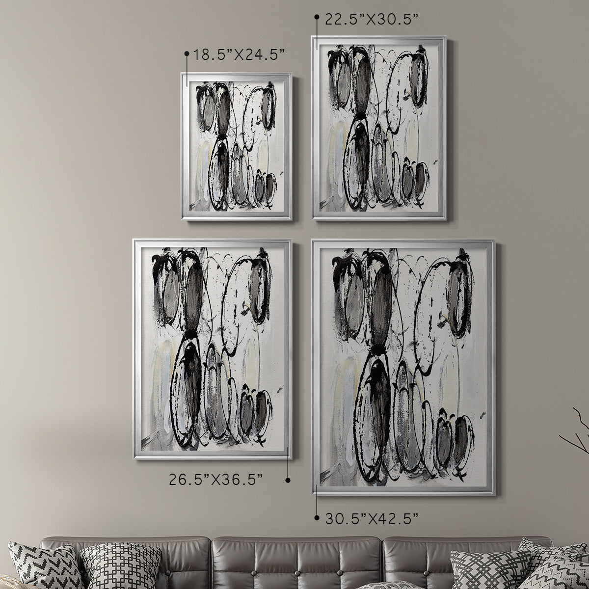 Grey Scribbles II - Modern Framed Canvas Print