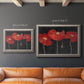 Modern red poppy floral artwork in an ornate vintage silver frame shown in multiple size options.