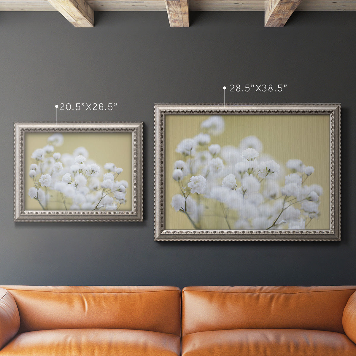 Minimal floral baby’s breath photography in an ornate vintage silver frame shown in multiple size options.
