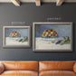 Impressionist still life painting with peaches and grapes in an ornate vintage silver frame shown in multiple size options.