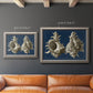 Vintage nautical conch shell artwork on navy background in an ornate vintage silver frame shown in multiple size options.