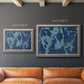 Blue abstract botanical in an ornate vintage silver frame shown in multiple size options.