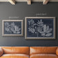 Antique botanical foliage artwork on navy background in an ornate vintage silver frame shown in multiple size options.