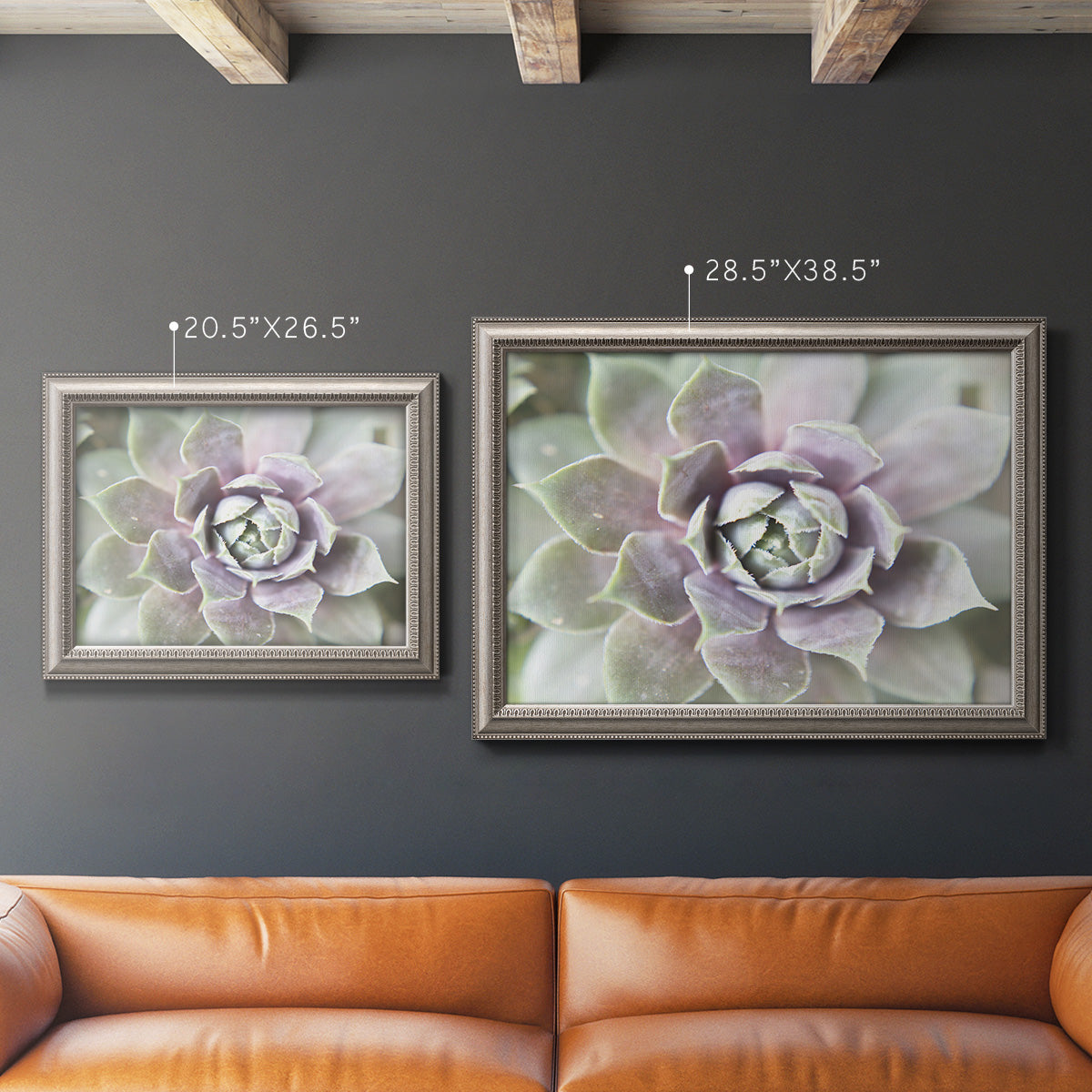 Soft abstract floral botanical photography in an ornate vintage silver frame shown in multiple size options.